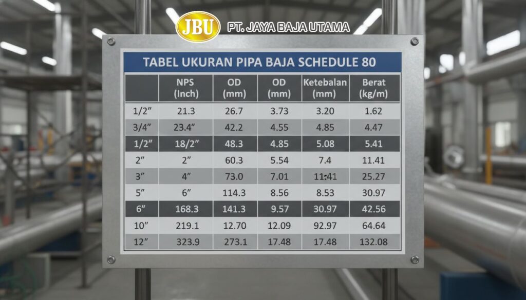 Spesifikasi tabel ukuran Pipa Baja Schedule 80 lengkap
