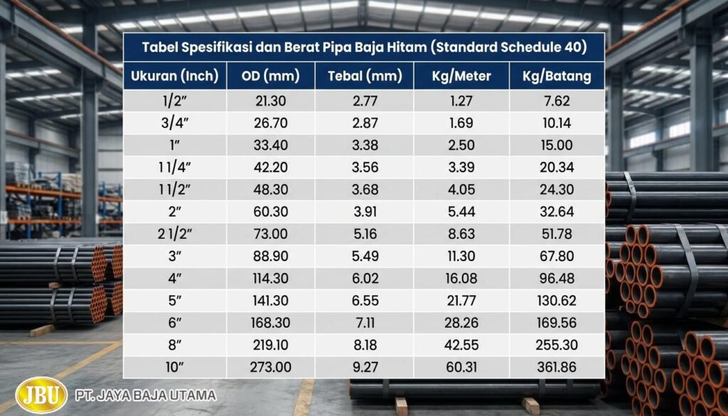 Tabel Berat Pipa Baja Hitam (Standard Schedule 40)