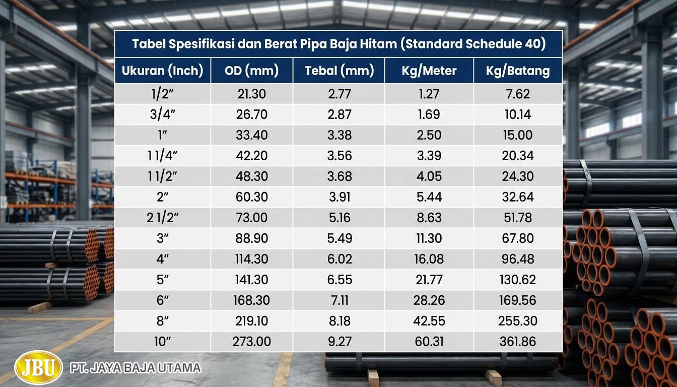 Tabel Berat Pipa Baja Hitam (Standard Schedule 40)